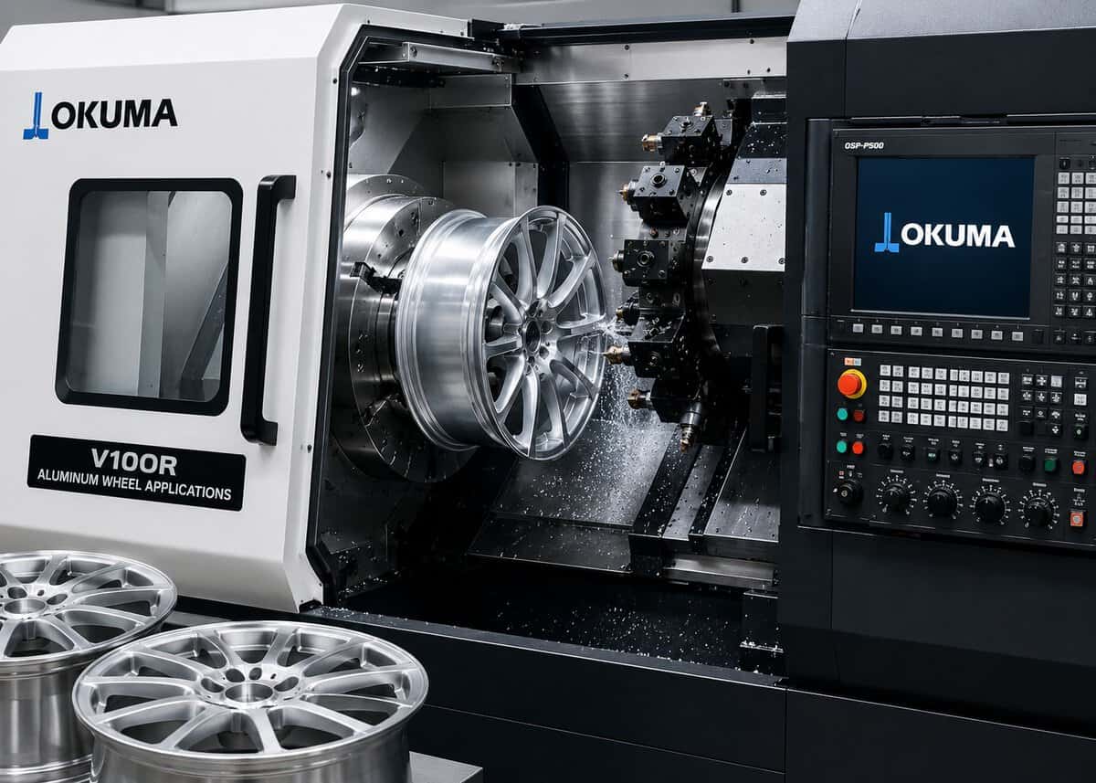 Okuma vertical lathe for aluminum wheel machining applications